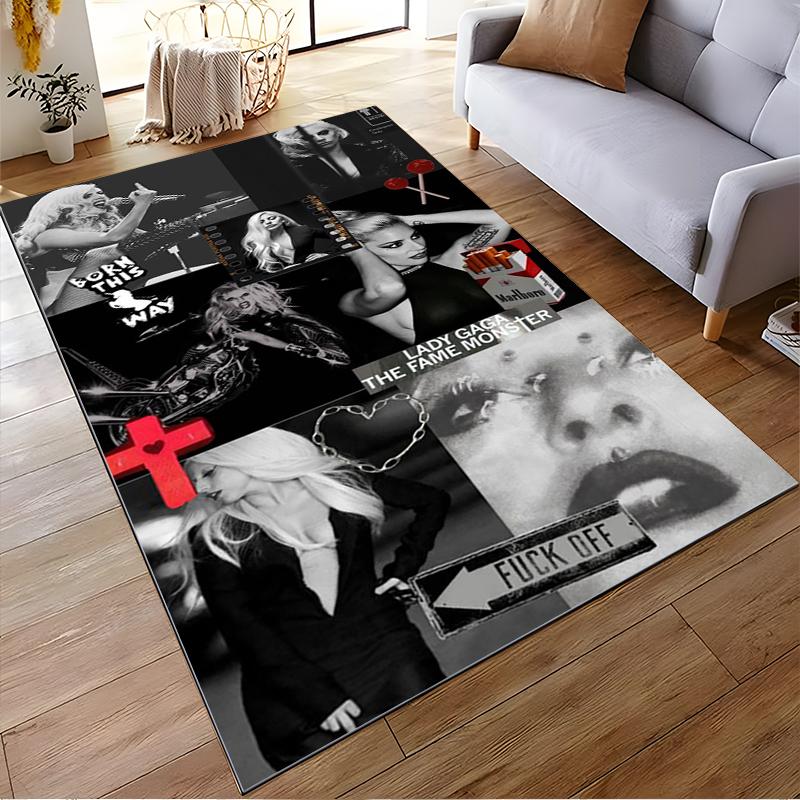 Lady Gaga Style Collage Art Rug Design Non-slip Rug Suitable for Living Room and Bedroom Sofas.