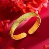 Gold-Plated Peony Heart Sutra Wide Band Open Bangle for Women