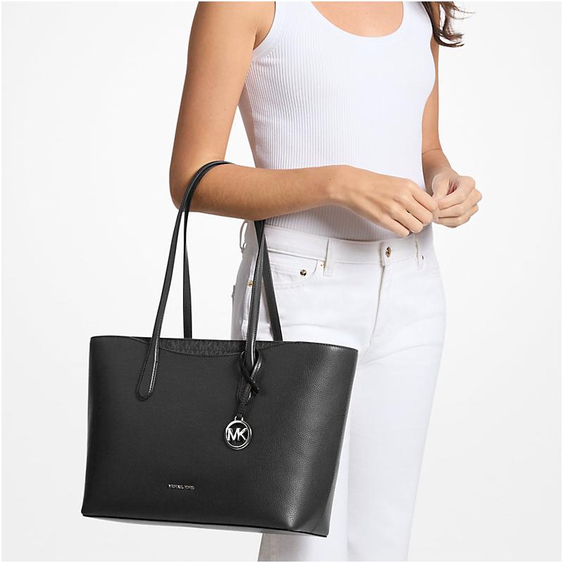 MICHAEL KORS Arden Logo Pendant Patchwork Grained Leather Tote Shoulder Bag Large Women's Black