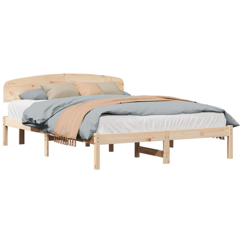 Natural Wooden Bed Frame with Headboard 140 x 200 cm Solid Pine Wood