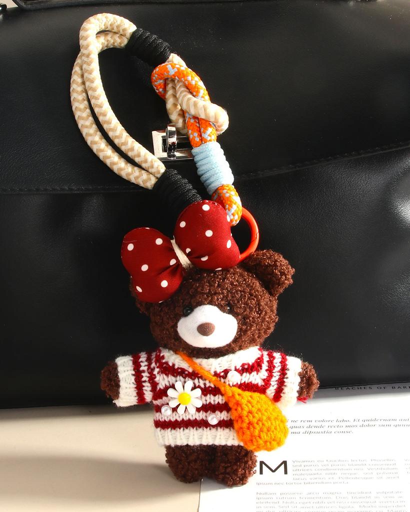 Cute Plush Puppy Bow Pendant Accessories Ins Wind Five-pointed Star Braided Rope Bag Pendant Keychain