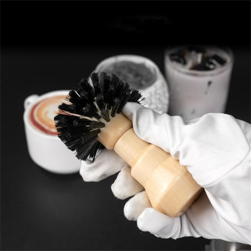 Heavy Duty Espresso Machine Brush With Stiff Nylon Fibers and Ergonomic Beechwood Handle Kitchen Tool