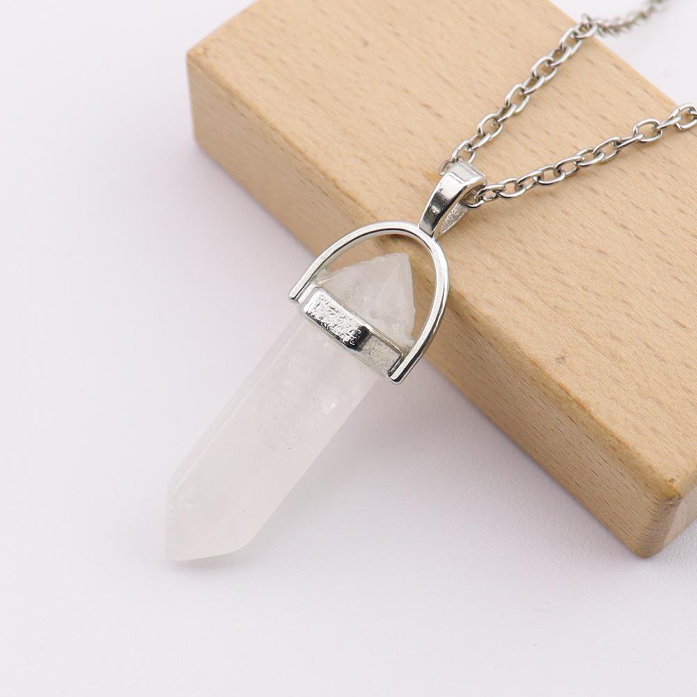 Handmade Amethyst Rose Quartz Hexagonal Pillar Pendant Necklace (N760)