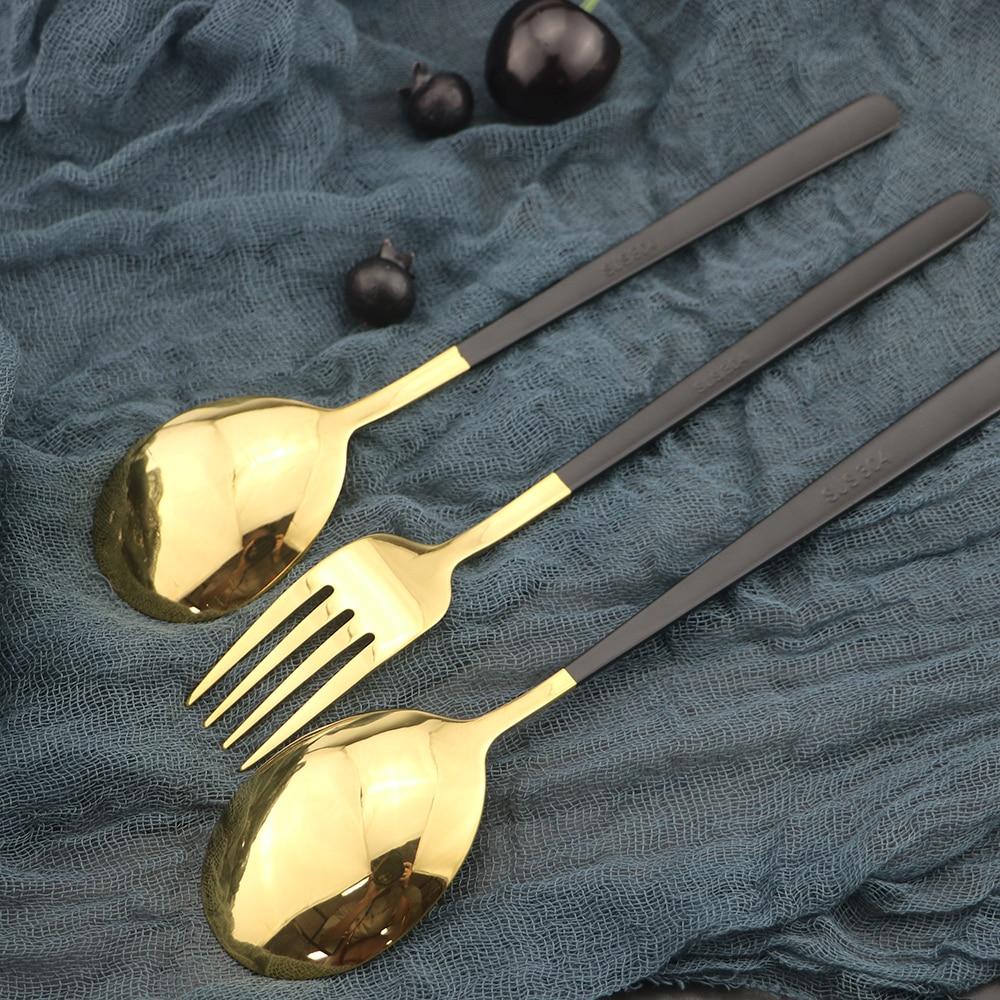 Pink Gold 4Piece Dinnerware Set Portable Reusable Cutlery Set For Travel Camping Flatware Spoon Fork Utensils Set and Bag