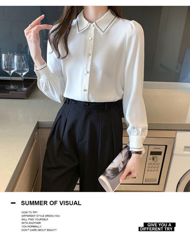 Women's White Chiffon Long Sleeve Shirt - 2025 Autumn Design Professional Formal Wear