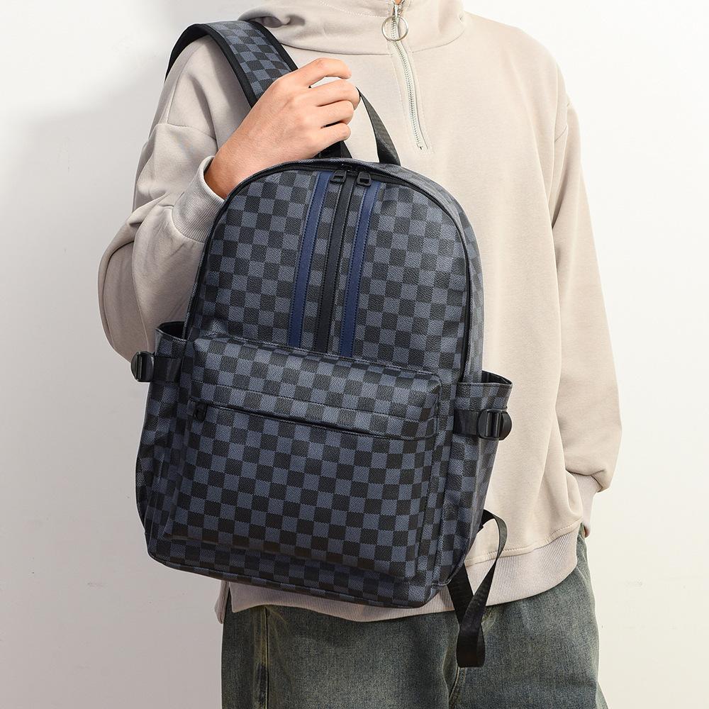 Schoolbag Computer Backpack School Bag Plaid Korean Edition Large Capacity Backpack Personalized Trendy Male Leather Outdoor Travel Student Backpack