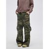 Black of Exit American Street Style Distressed Camouflage Patchwork Straight-Leg Cargo Pants Trendy Casual Pants for Men