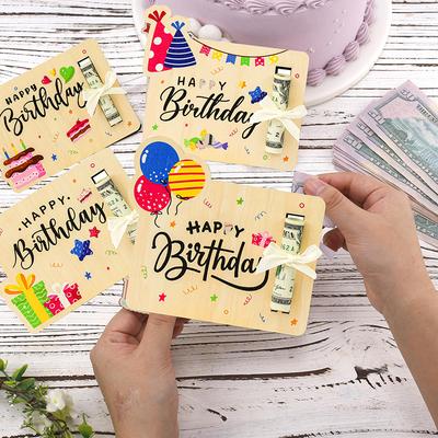 2pcs/4pcs Birthday Money Holder for Cash Gift Ideas - Fun Money Gift Cash Holder, Wooden Money Birthday Card Holder