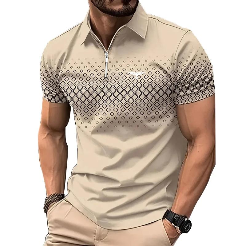 Herrenbekleidung Sommer Casual Fashion Kurzarm Reißverschluss Poloshirt Herren Sport Revers 3D Digitaldruck Poloshirt