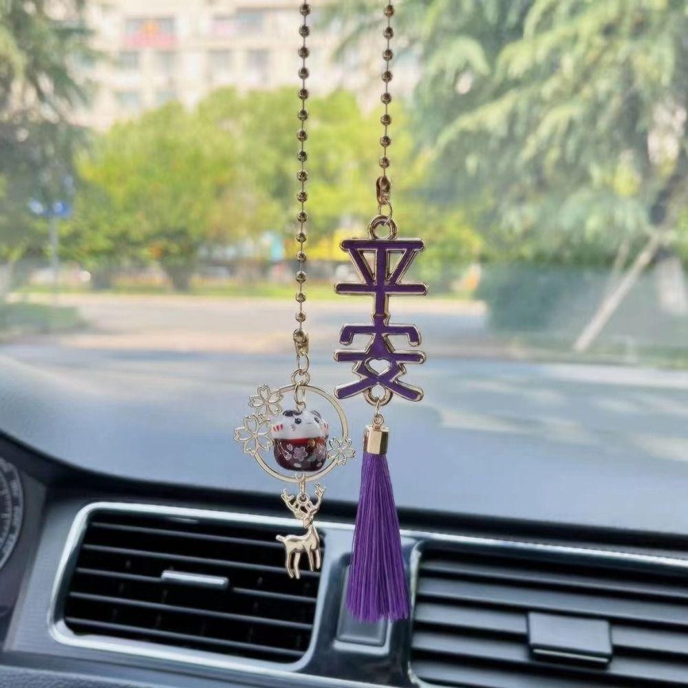 Rearview Mirror Fortune Cat Pendant Fortune Cat Car Pendant Ceramic Cat Ornament Cat Car Hangings