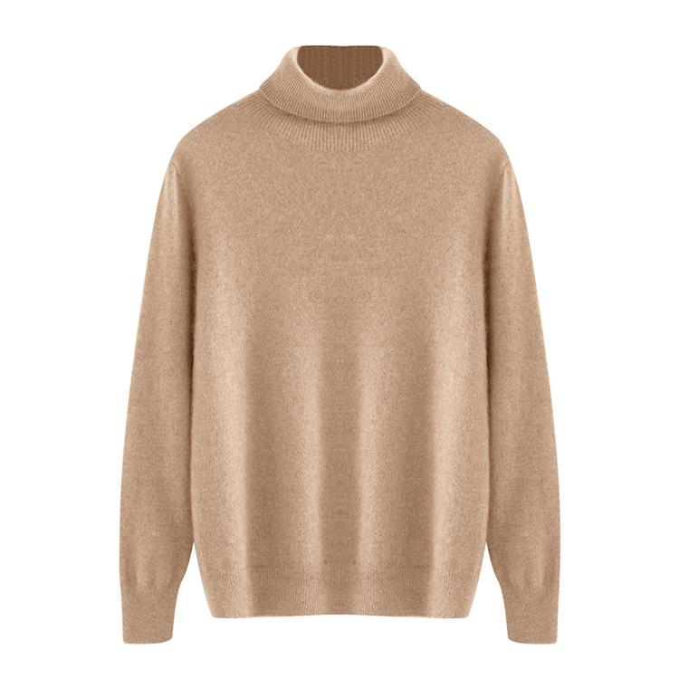 100% Cashmere Women's High Neck Solid Color Loose Fit Sweater for Autumn/Winter