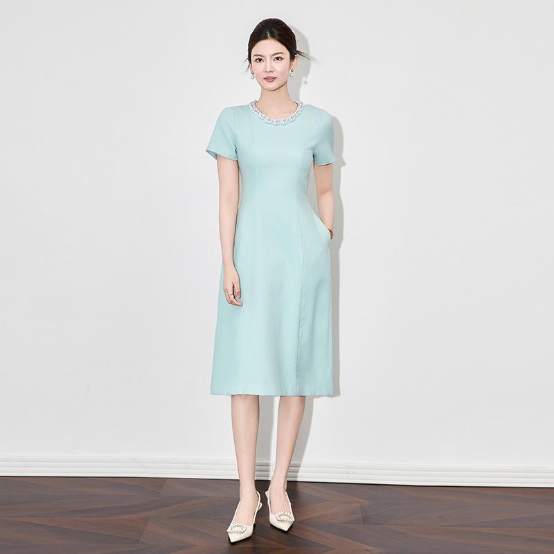 Elegant Beaded Checkered Waist-Hugging Dress for Women