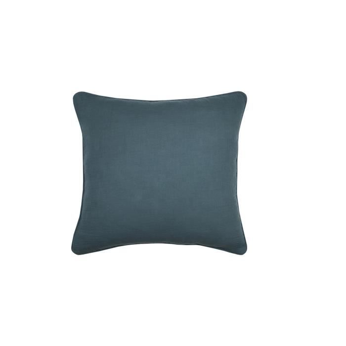 Coussin - Pop - 45 X 45 Cm - Coton Double Gaze - Déhoussable - Bleu Pétrole
