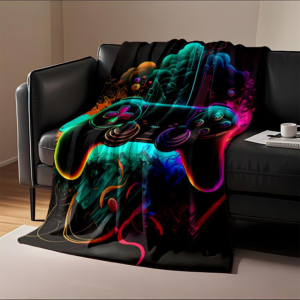 Neon Game Controller with Abstract Art Flannel blanket for bedroom, living room, sofa, and nap sofas