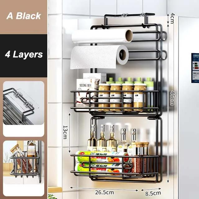 Kitchen Refrigerator Side Shelf Mmulti-functional Plastic Wrap Spice Bottles Storage Rack Kitchen Paper Tube Hanging Shelf