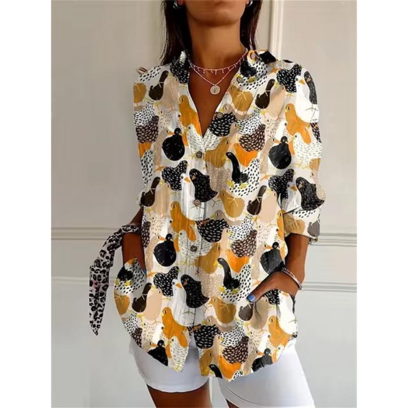 Women 3d Printed Animal Casual Long Sleeve Hawaiian Shirt