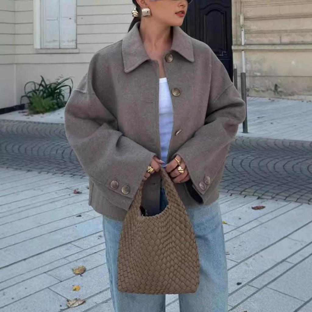 2024 Autumn/Winter European & American Loose Button Lapel Coat