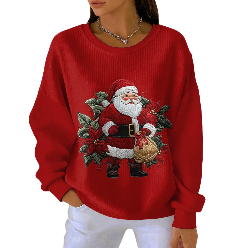 Women's Loose Comfortable Casual And Fashionable Round Neck Christmas Pattern Long Sleeved Sweatshirt