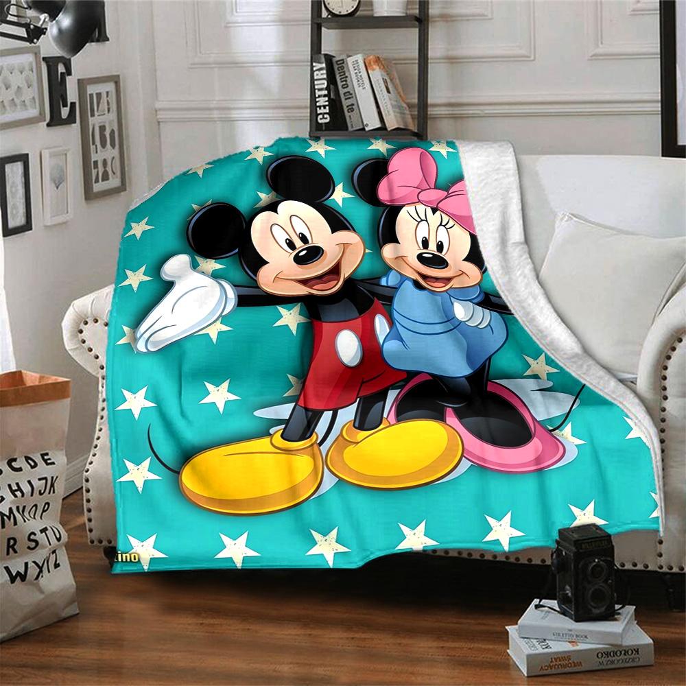 Mickey Minnie Stars Flannel Blanket Super Soft Warm Cozy Blanket For Sofa Bed Office Travel Allseason Home Decor Gift