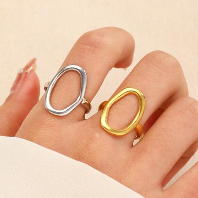 Bague Géométrique Personnalité Simple Creuse en Acier Inoxydable Bague Ouverte Baroque Ovale pour Femmes Accessoire de Bijouterie pour Doigts Cadeaux
