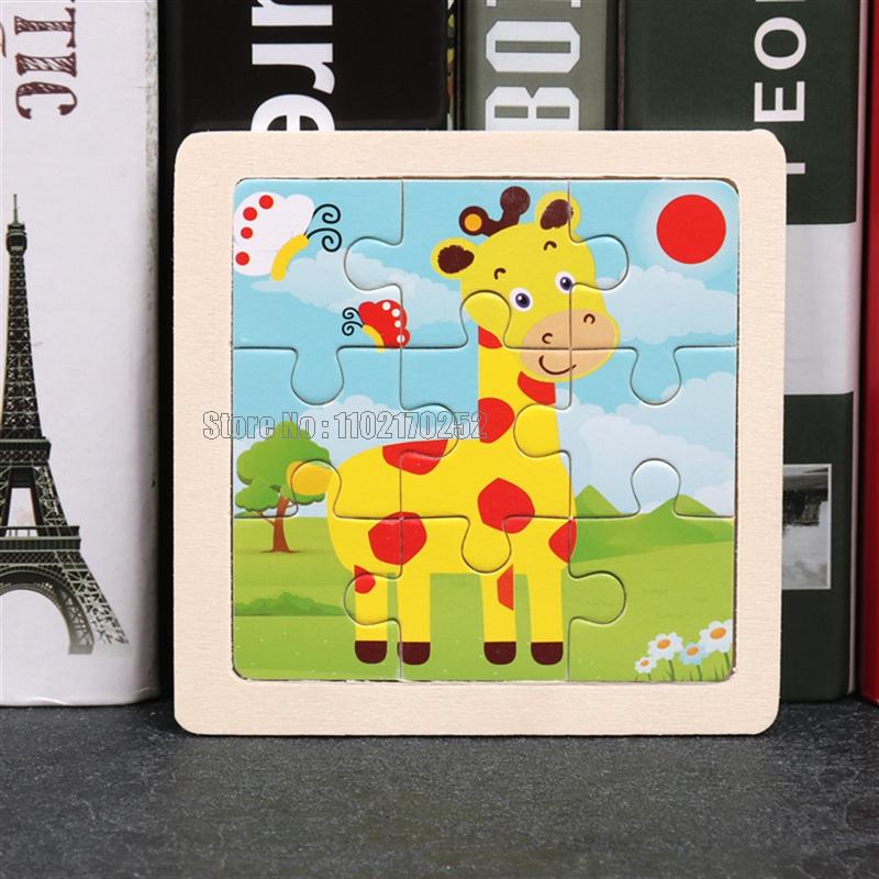 9 Stück Mini-Größe Kinderspielzeug Holz 3D-Puzzle für Kinder Zeichentricktier Verkehr Tangram Bildung