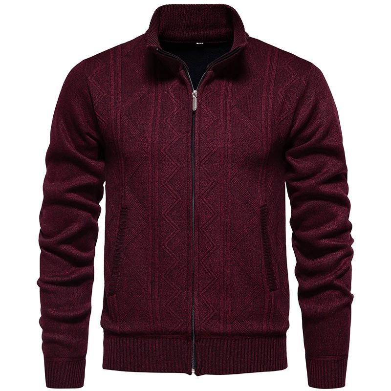 Pánský svetr Podzimní a zimní Stojáček Silný Teplý Plus Sametový Kardigan Svetr Žakárová Ležérní Bunda