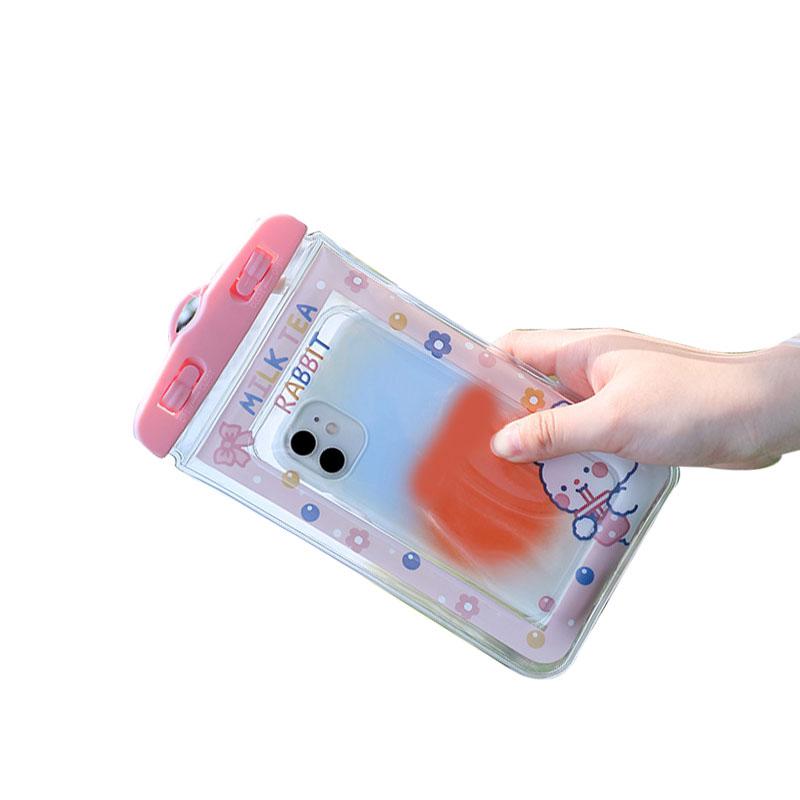 Waterproof Phone Pouch Cartoon Cute Sensitive Touch Transparent Phone Pouch with Lanyard for Drifting Swimming Diving