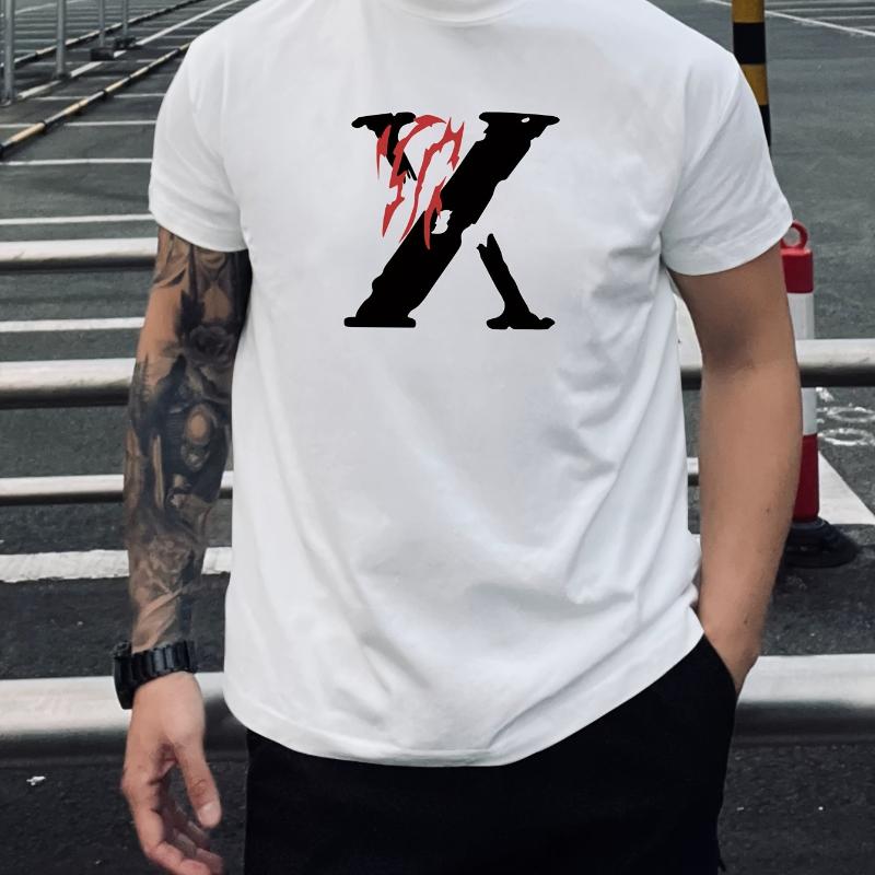 

Stylized X Graphic Print T-Shirt Breathable Cool, Comfortable Wear,Daily Casua XXL білий