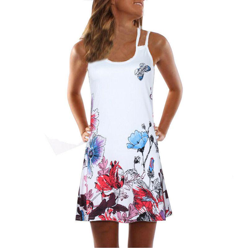 Elegant Women Summer Vintage Beach Sleeveless 3d Floral Print Boho Tank Dress