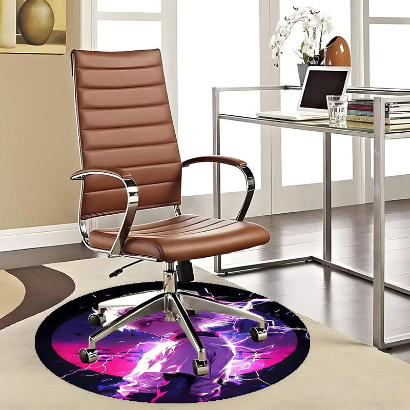 1pc Anime Character with Lightning Print Round Carpet - Office Chair Mat, Non-Slip Rug for Home Decor