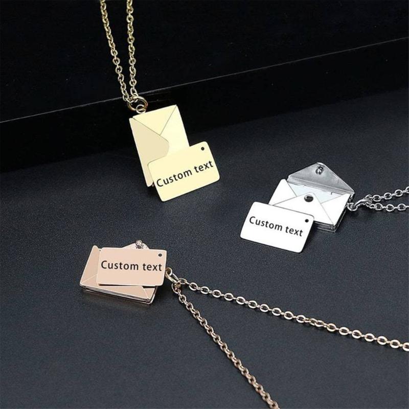 Valentine's Day Love you Secret Hidden Message Pendant Necklace Stainless Steel Can Open Photo Frame Envelope Necklace