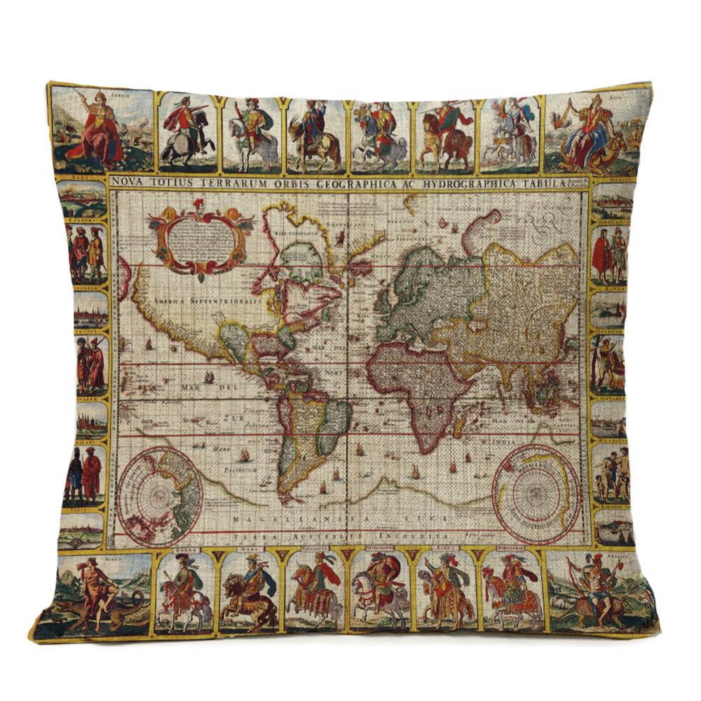 Federa Cuscino Mappa Antica Retro Decorazione Casa Ufficio Divano