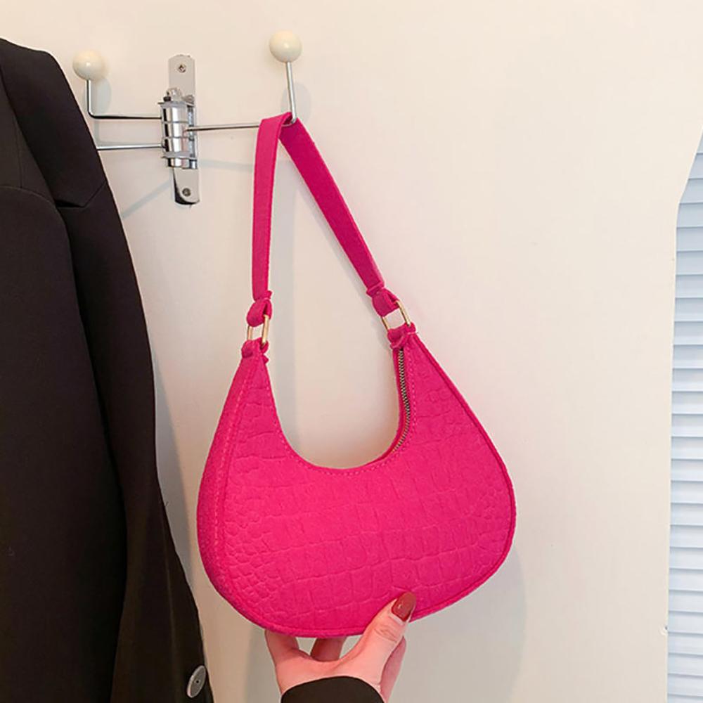 Fashi Felt Cloth Pattern Shoulder Bags For Women Small Handle Underarm Bag Clutch Luxury Solid Color Female Handbag With Purse