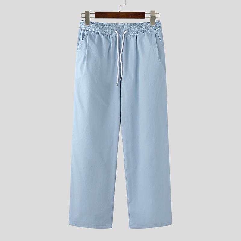 

INCERUN Мужские прямые брюки с эластичной резинкой на талии, повседневные длинные брюки с карманами L светло-синий