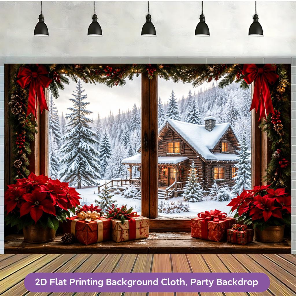 1Pcs Winter Snow Window View Scene Decoration Background Christmas Backdrop Decorations For Photo Studio Photo Booth Party
