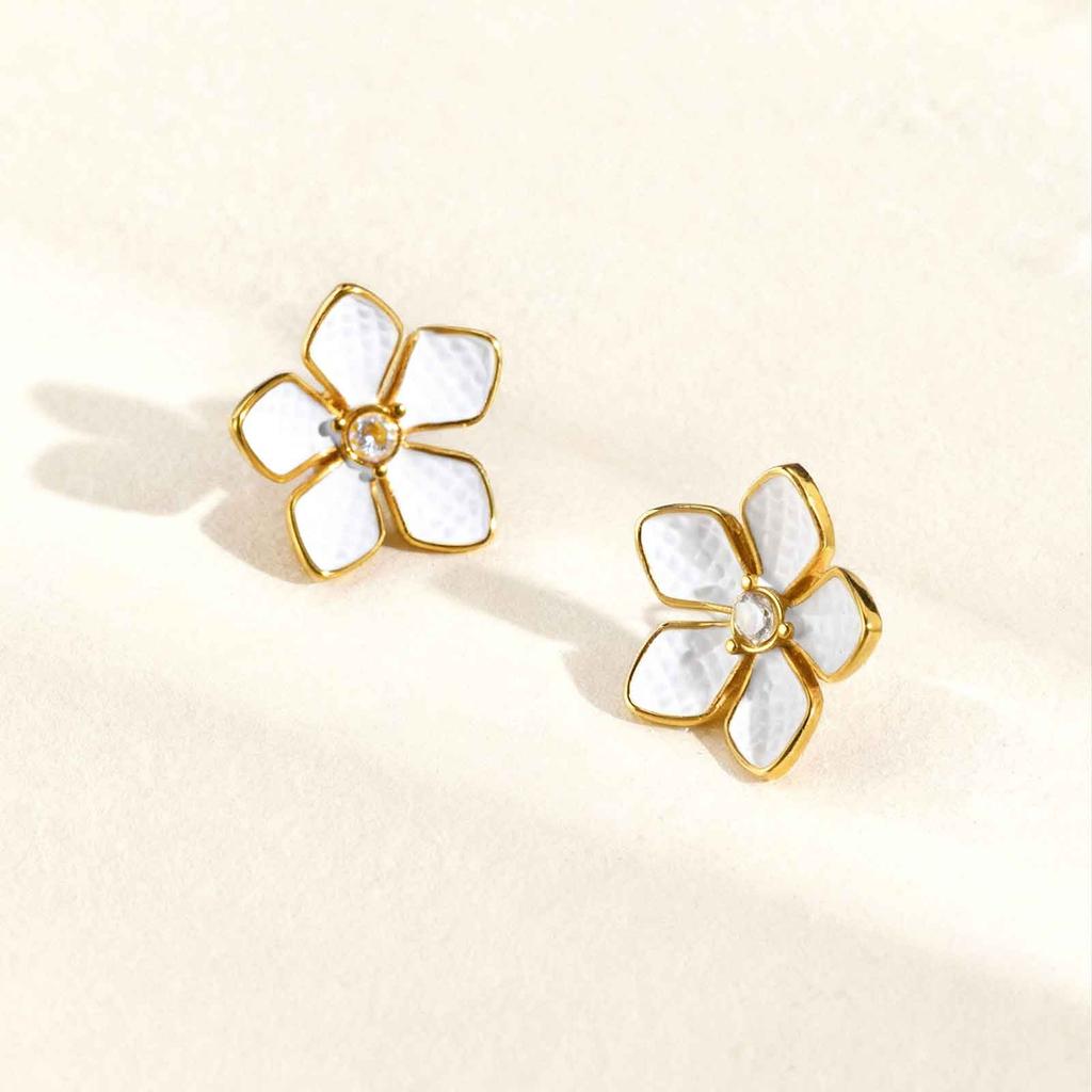 Bright Pink Lacquered Flower Texture Earrings,Stainless Steel Vintage Romantic Earrings,Daily Life Trendy Women Jewelry Gift