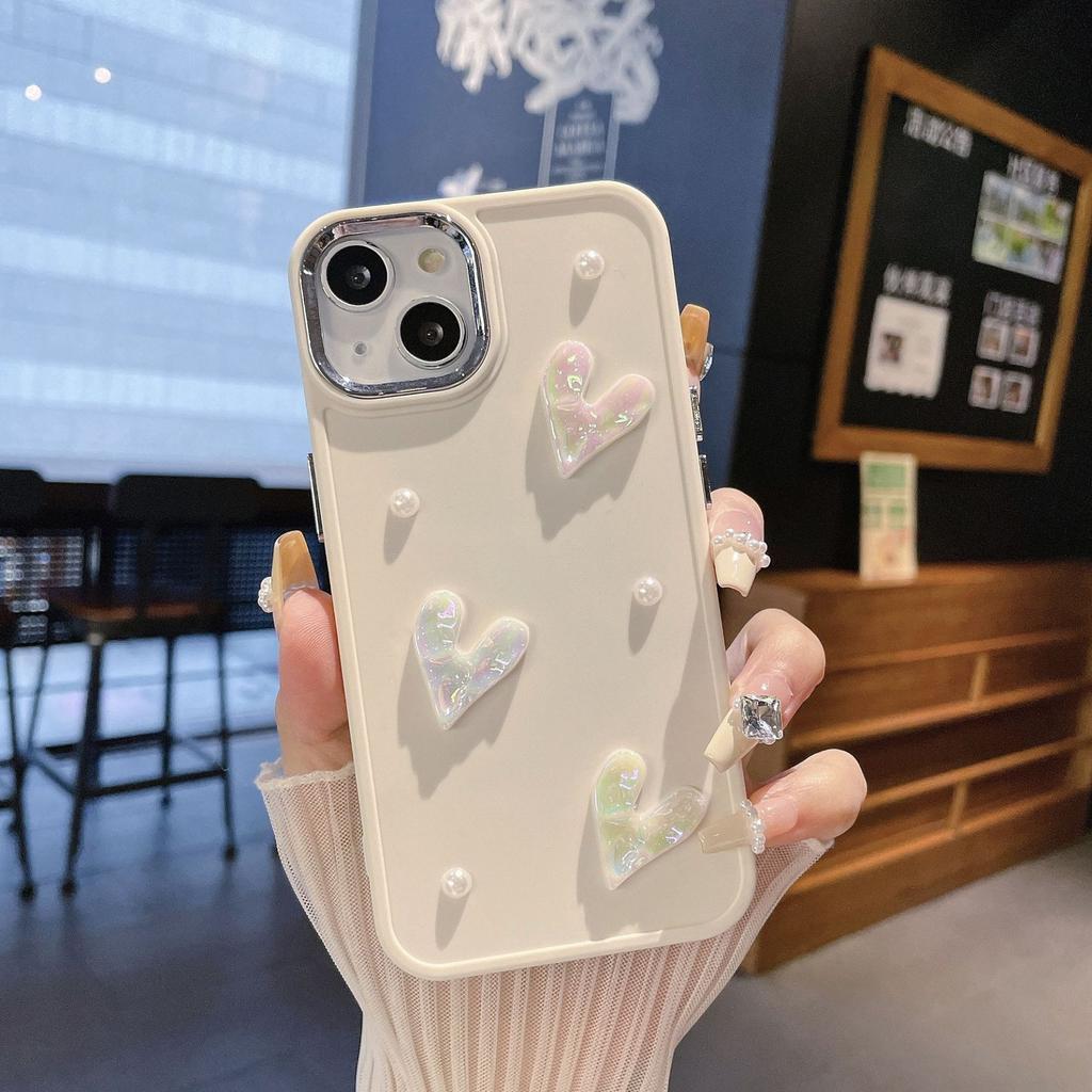 Suitable for Apple 16PRO Metal Photo Frame Pearl Love Mobile Phone Case IPhone 7P/XR Solid Color Protection Case