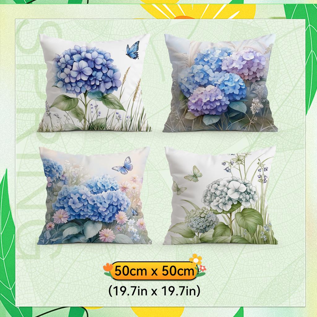 Hortensien Kissenbezug Bedrucktes Polyester 40/45/50cm Dekokissenbezug Dekorative Sofakissenbezug Heimdekoration