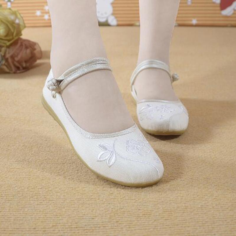 

Осінь-літо Жіночі туфлі на плоскому ходу з вишитою квітковою тканиною Взуття жіноче в етнічному стилі Mary Janes 40 бежевий