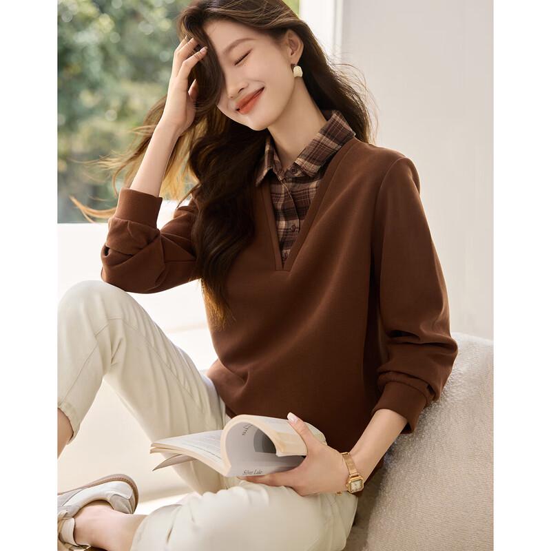 

Женский свитшот с клетчатым воротником-рубашкой, имитирующий комплект из двух вещей