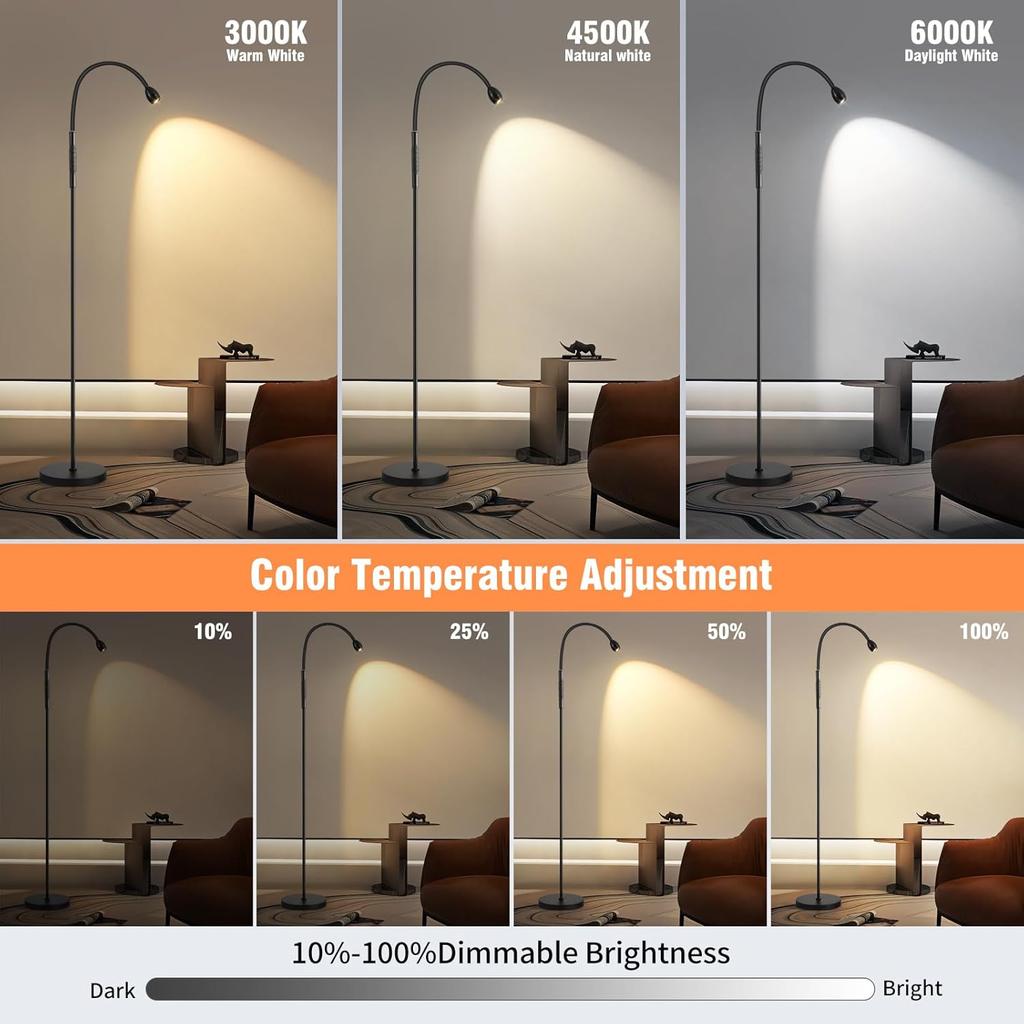 Verstellbare LED-Stehleuchte mit Schwanenhals, dimmbares schwarzes Arbeitslicht mit Fernbedienung & Timer