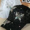Diamond-Embellished Butterfly  Cap, Mesh Breathable Versatile Sun Hat, Outdoor Hollowed-Out Baseball Cap, Fashionable Summer Hea
