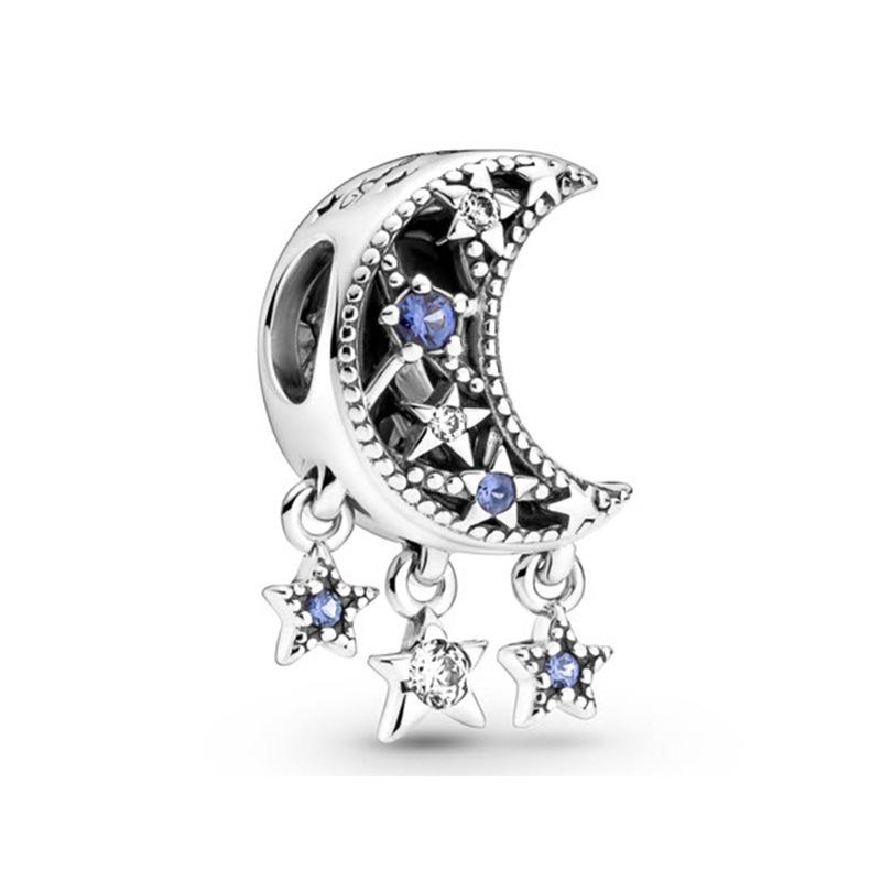 New 2024 925 Sterling Silver Plated Blue Pave Series Star Owl Butterfly Moon Pendant Diy Jewelry Bead Fit European Bracelet