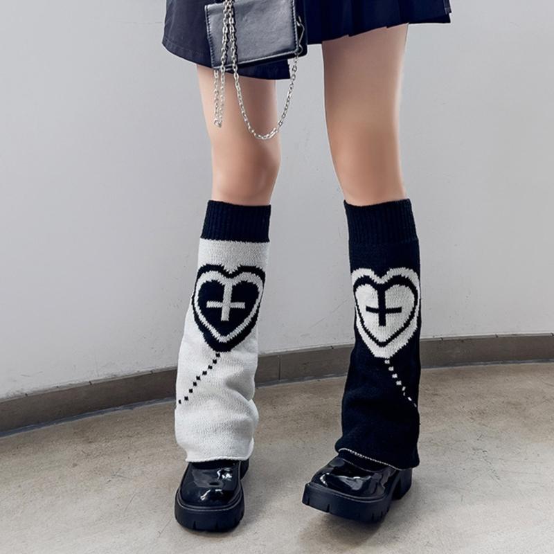 Girls Lolitas Leg Warmers Y2K Star Knitted Flared Leg Sleeves Goth Baggy Cuffs Ankle Heap Socks JK Uniform Foot Cover
