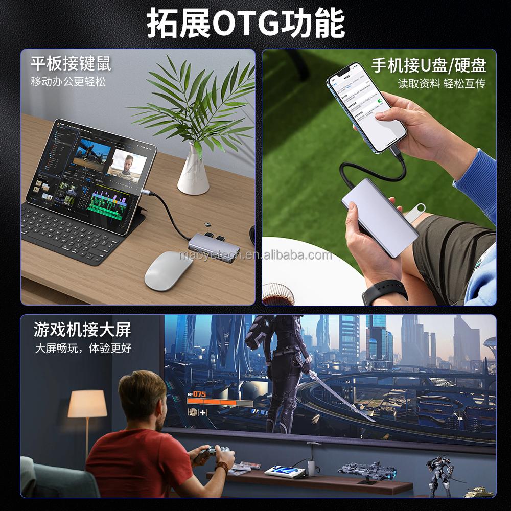 Quick Ship 8-in-1 Type C Hub Ethernet 4K HD SD TF Card Reader with PD 100W USB Port in Stock USB C Braided Docking Station
