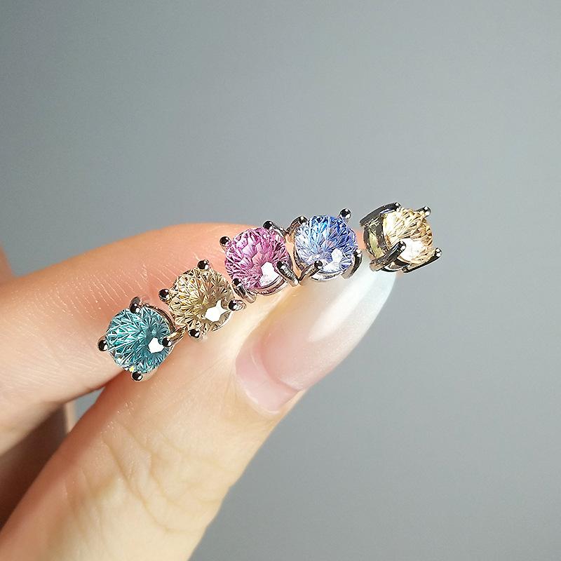 Flash Fireworks Cut 5A Zircon Pink Diamond Earrings Women'S Premium Blue Stone Champagne Yellow Ear Hole Earrings