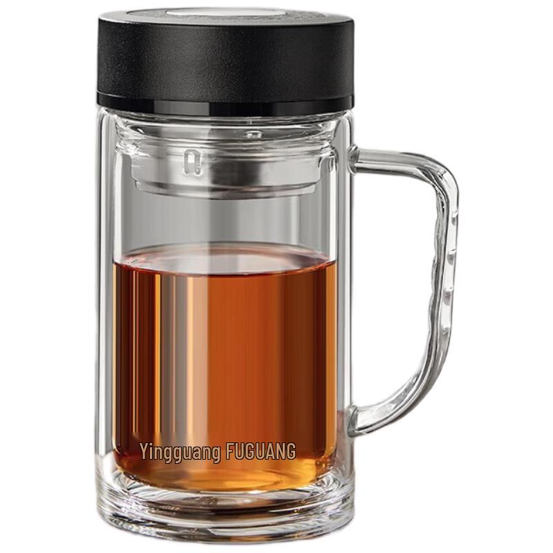 Fuguang Double-Layer Borosilicate Glass Tea Cup with Handle and Infuser, 560ml