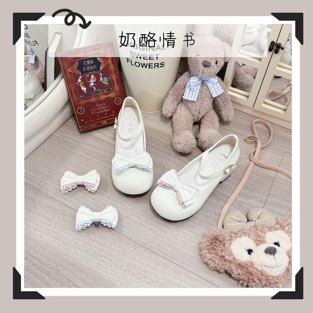 Cute and elegant princess style lolita shoes round head bow lo shoes daily middle heel Mary Jane shoes