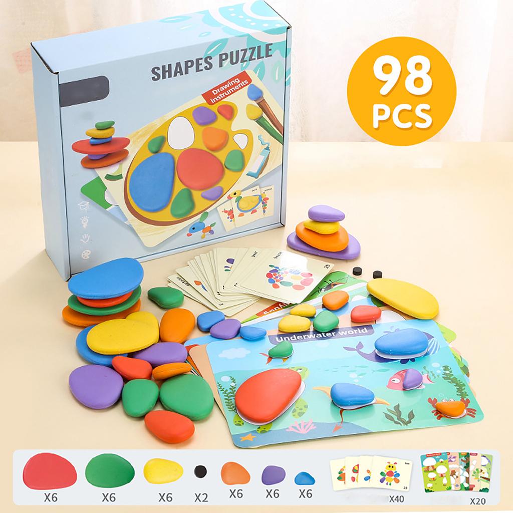 78pcs/98pcs Pebbles Activit Toy, Sorting And Stacking Stones With Activity Cards, Math Countiing Games Educational Learning Toy
