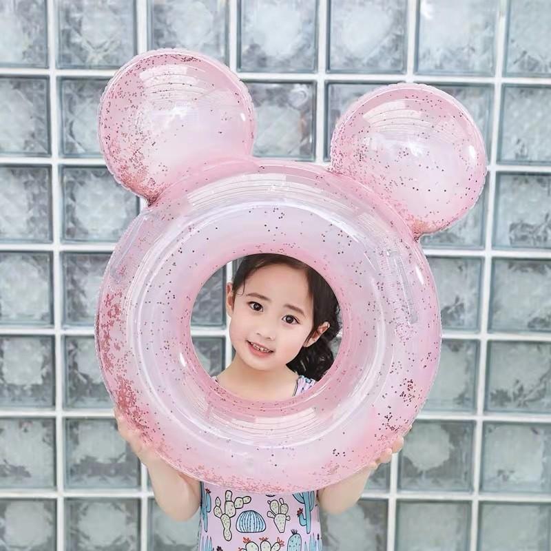 Cartoon Childrens Thickened With Handles Sequins Pink Ears Swimming Rings